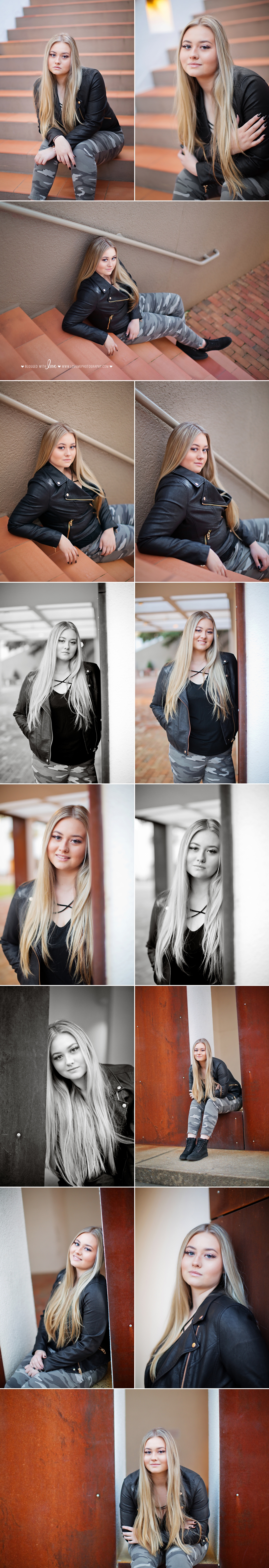 Girl posing in different positions with some black and white portraits