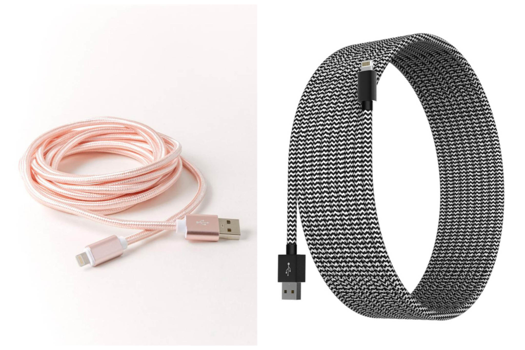 Black and pink extra long charging cables