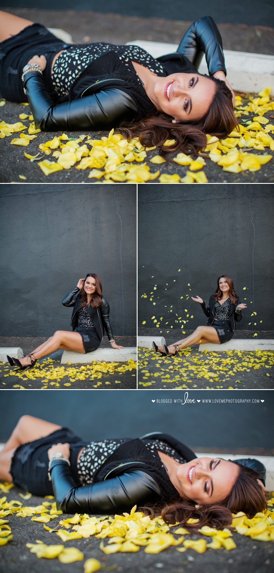Girl posing with yellow petals