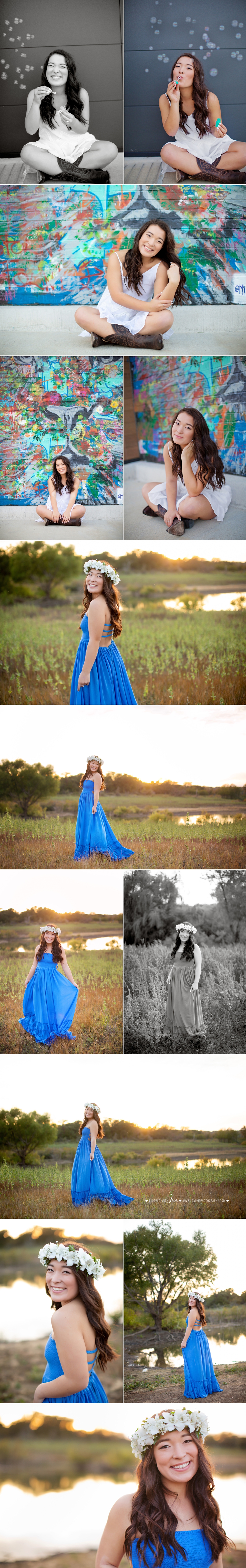 Senior photography photos of girl in blue dress
