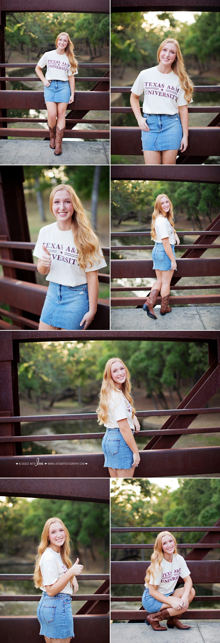 Collage of girl posing on bridge